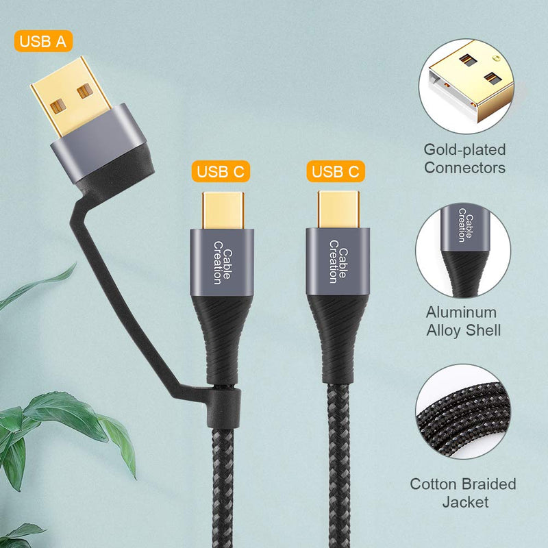 [Australia - AusPower] - CableCreation 2 in 1 USB C Cable 4FT Braided USB2.0 C to C Cable 60W USB-A/C to C 3A Fast Charging Cable Data 480Mbps for MacBook iPad Mini iPad Pro Z Flip S21 S20 and Other USB C Devices Black 1.2m 