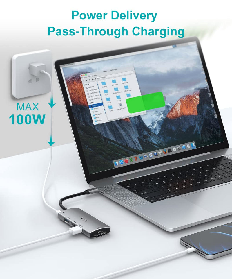 [Australia - AusPower] - USB C Hub, USB C Hub Multiport Adapter AorZ 6-in-1 USB C Dongle with USB 3.0 Ports,100W PD, SD/Micro SD Card Reader, USB Type C to USB 3.0 Hub Adapter for MacBook Pro Air HP XPS and More 