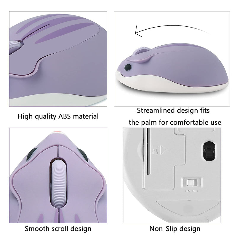 [Australia - AusPower] - Wireless Mouse Cute Cartoon Animal Hamster Shape Silent Portable Mobile Optical 1200DPI USB Cordless Mice for PC Mac Laptop Computer Notebook with Receiver, 3 Buttons, Purple, 3 x 2 x 1 inch 