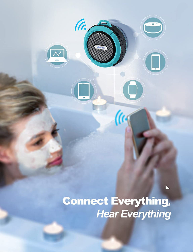 [Australia - AusPower] - Waterproof Bluetooth Speaker, Bluetooth Speaker for Shower with Loud HD Sound, Shower Speakers Bluetooth Wireless with Suction Cup & Sturdy Hook for Outdoor, Beach, Pool, Kayaking, Biking, Hiking 