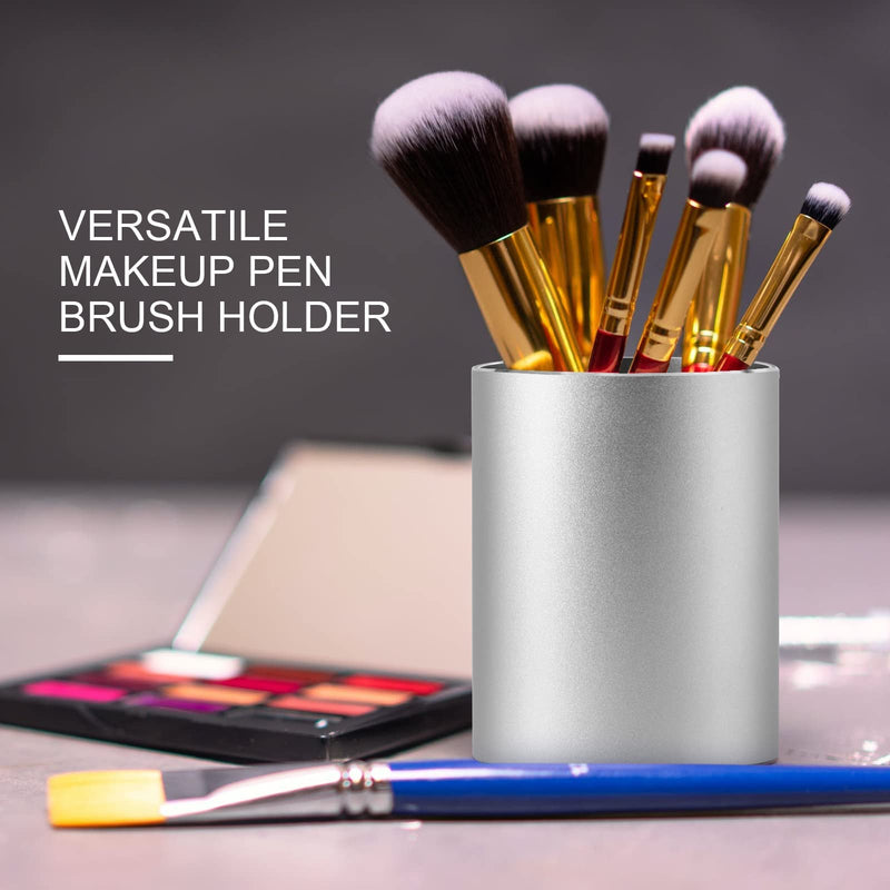 [Australia - AusPower] - Pen Holder Pencil Holder for Desk, Metal Desk Pen Cup Holder Makeup Brush Holder, Desktop Pen Organizer and Pencil Cup for Office, Silver 3.15 x 4.0 In 