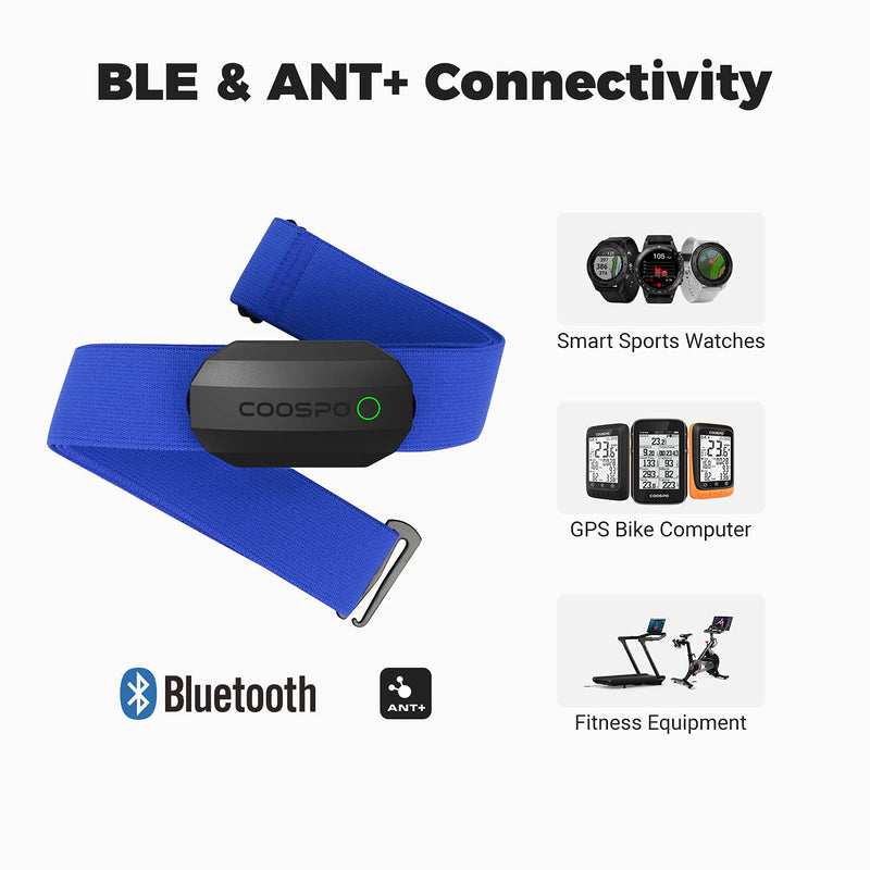 [Australia - AusPower] - COOSPO Bluetooth Heart Rate Monitor,BLE ANT+ Heart Rate Chest Strap Monitor,Dual HRM Heart Rate Sensor Compatible with Peloton,Zwift,DDP Yoga,Strava,Polar,Wahoo,Garmin Watches,GPS Bike Computers Blue 