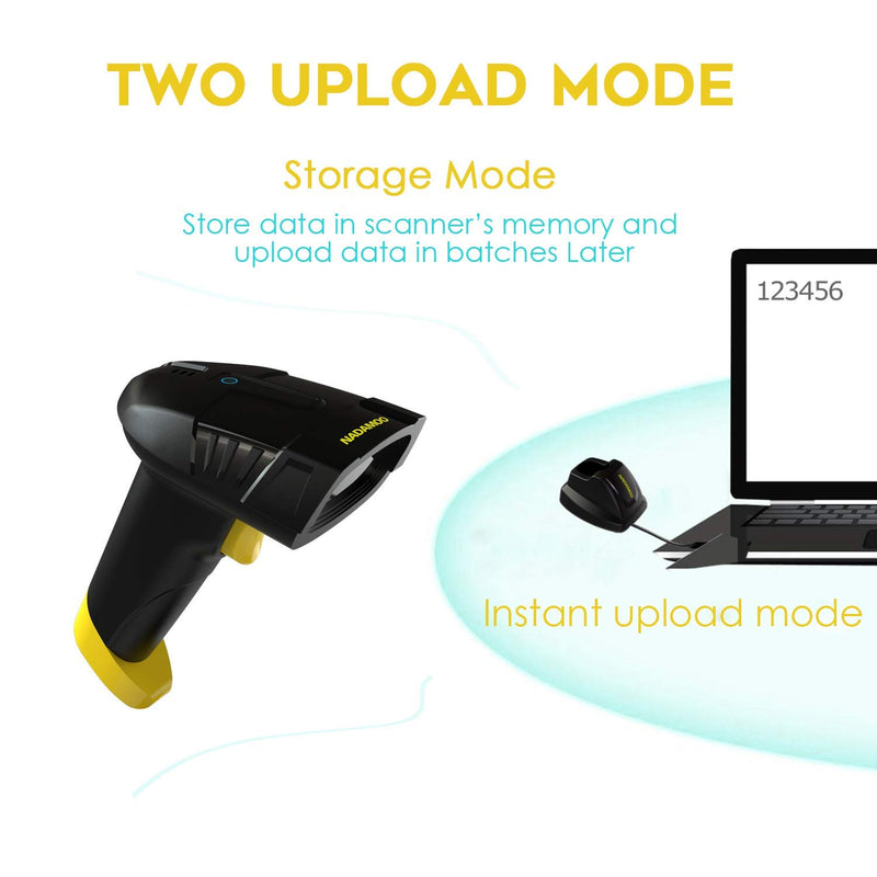 [Australia - AusPower] - NADAMOO Wireless Barcode Scanner with Charging Cradle, Read 1D, 2D, QR Code, Data Matrix, PDF417, 400m Transmission Distance, 2200mAh Rechargeable Battery, Cordless CMOS Image Reader for Computer 