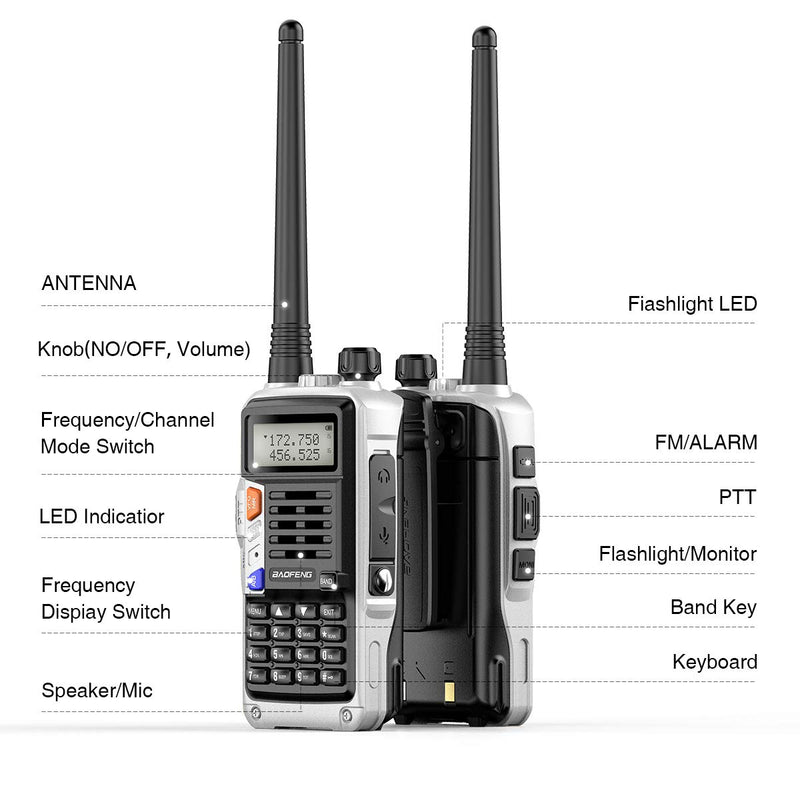 [Australia - AusPower] - BaoFeng UV-S9 Plus(Upgrade of UV-5R) 8-Watt 2200mAh Larger Battery with USB Charger Cable Rechargeable long rang VHF UHF Dual Band Amateur Ham Two Way Radio (Silver) Sliver 