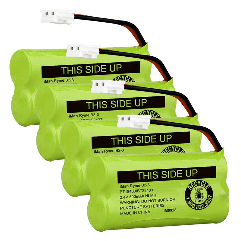 [Australia - AusPower] - iMah BT18433/BT28433 2.4V 500mAh Ni-MH Cordless Phone Battery Pack, Also Compatible with VTech AT&T Telephone Batteries BT184342/BT284342 BT8300 BT1011 BT1018 BT1022 BT1031 2SN-AAA55H-S-J1, Pack of 4 