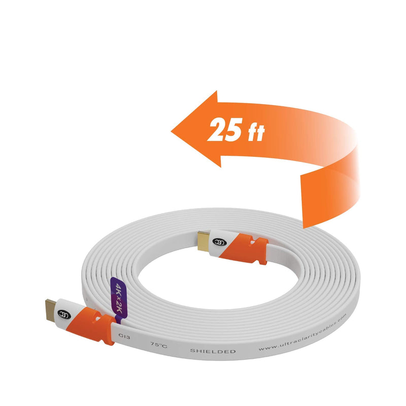 [Australia - AusPower] - Ultra Clarity Cables Flat HDMI Cable 25ft - High Speed Hdmi Cord - Supports Ethernet 4K 3D 2160p - HDMI Latest Standard - CL3 Rated - 25 Feet 