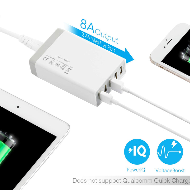 [Australia - AusPower] - 5-Port USB Charging Stations for Multiple Devices, Desktop 40W 8A Multi USB Wall Charger Compatible with Tablet, Phone, Cell Devices Product, Android Phone and All USB Port Devices 