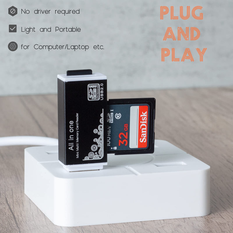 [Australia - AusPower] - USB SD Card Reader for PC, Micro SD Card to USB Adapter, Card Reader for Camera Memory Card Reader, Wansurs 5 in 1 Card Reader for Laptop (Black) Black 