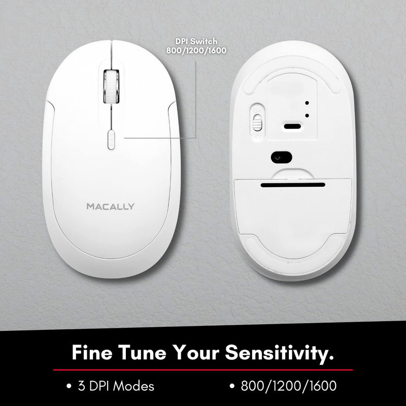[Australia - AusPower] - Macally Wireless Bluetooth Mouse for Mac, MacBook Pro / Air, iPad, and PC - Quiet Click and Comfortable Wireless Mouse - Compatible Wireless Apple Mouse - White Laptop Mouse Bluetooth 