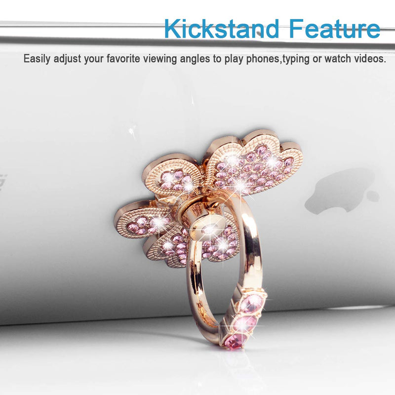 [Australia - AusPower] - Finger Ring Stand,2 Pack Luxury Glitter Diamond Universal Metal Finger Ring Grip Holder Kickstand for iPhone 13 12 Pro Max 8 7 6s Plus,Galaxy S22 S21 Ultra S10 Plus S8 S7 Note,All Smartphone,Pink/Bow 2 PACK,BOW 