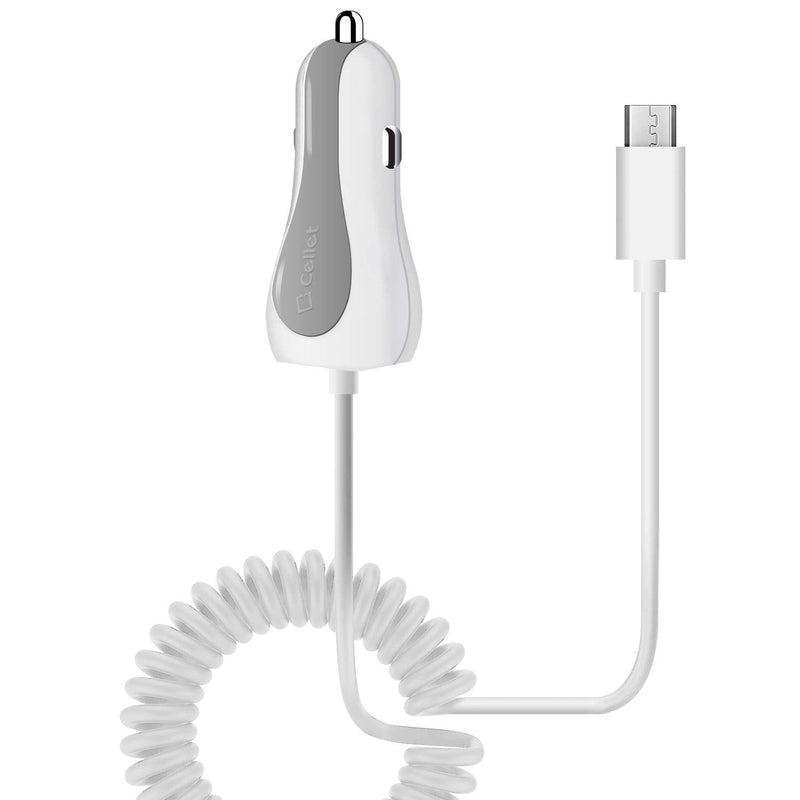 [Australia - AusPower] - Cellet PMICROMS21 Fast Charging 2.4Amp Output Dual USB Car Charger 4ft Long Micro USB Cable Compatible with LG Risio 3 K20 Harmony Grace K20 V K20 Plus K30, K4 Optimus Zone 3, Rebel, K8 (2018), White 