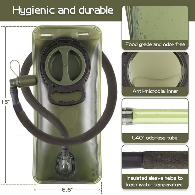 [Australia - AusPower] - Hydration Bladder 2L Leakproof 2 Liter Water Reservoir, BPA Free Military Green Water Storage Bladder Bag with Insulated Tube, Hydration Backpack Replacement for Outdoor Hiking Camping Running Cycling 2 Liter hydration bladder (Green) 