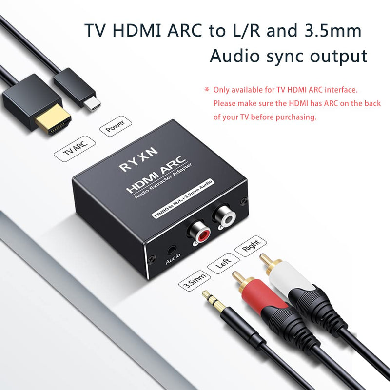 [Australia - AusPower] - HDMI ARC Audio Extractor 192KHz, HDMI ARC Adapter with 3.5mm Audio and L/R Stereo Audio for HDTV Soundbar Speaker Amplifier 