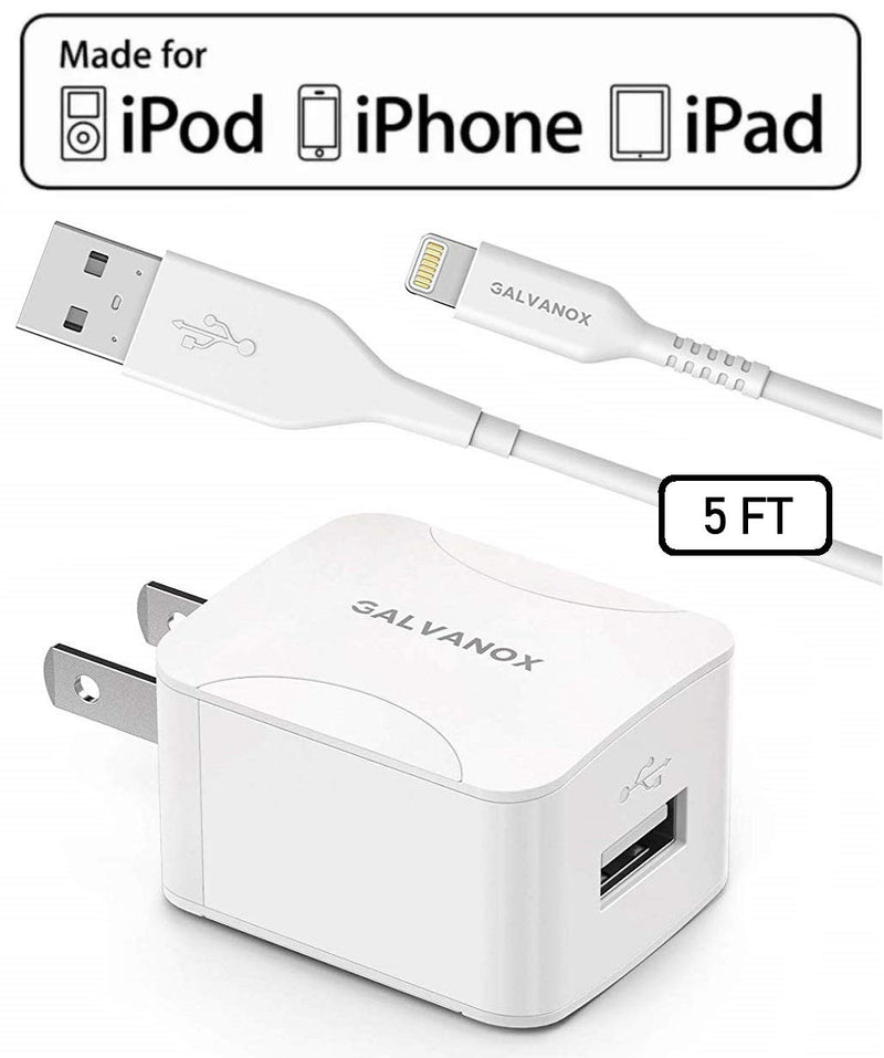 [Australia - AusPower] - Galvanox iPhone Charger with Wall Plug (10W Single Port) MFi Apple Certified Lightning to USB Cable Charging Cord and Outlet Power Adapter for iPhone 7/8 Plus/X/XR/Xs/11/12 Mini/13 Pro Max 