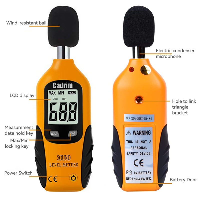 [Australia - AusPower] - Cadrim Decibel Meter - Digital Sound Level Meter, Self-Calibration Decibel Reader, Noise Meter with LCD Display Measurement Range 40-130 dB spl Meter (Battery Included)… 