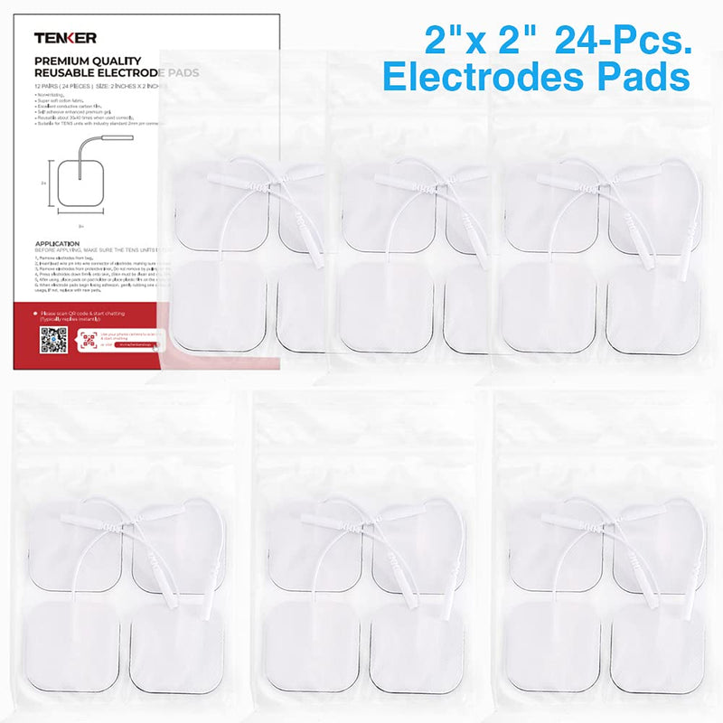 [Australia - AusPower] - TENS Unit Replacement Pads, 24 2x2" Non Irritating Premium Reusable Electrode Pads, TENKER 3rd Gen Latex-Free Self-Adhesive Electrotherapy Patches for Electrical Stimulation, Stim Pads Design 