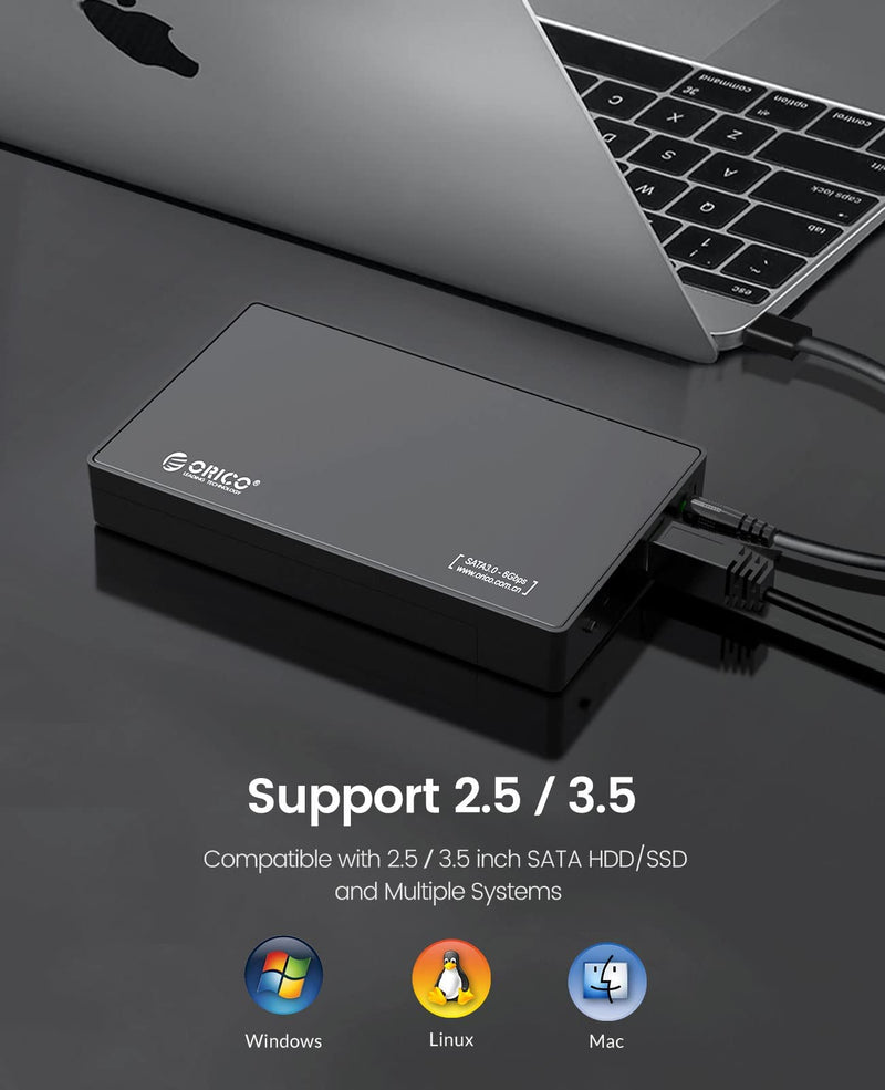[Australia - AusPower] - ORICO Toolfree USB 3.0 to SATA External 3.5'' Hard Drive Enclosure Case for 3.5 Inch SATA HDD and SSD [Support UASP and 16TB Drives]-3588US3 