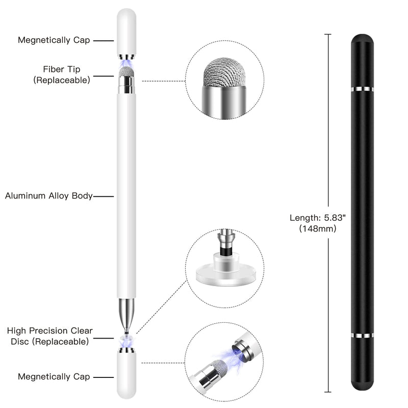 [Australia - AusPower] - Stylus for iPad (2 Pcs), StylusHome Magnetic Disc Universal Stylus Pens Touch Screens for Apple/iPhone/Ipad pro/Mini/Air/Android/Microsoft/Surface All Capacitive Touch Screens - Black/White 