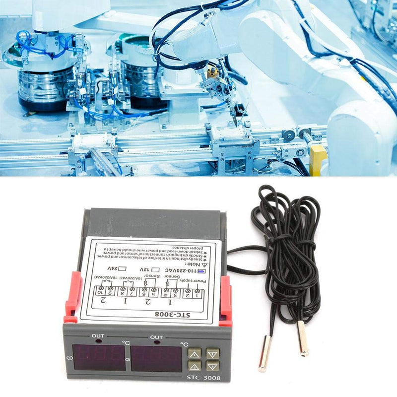 [Australia - AusPower] - STC-3008 50/60Hz Dual Display Dual NTC Probe Sensor 10A -50°C-70°C Digital Temperature Thermostat Controller (110~220V) 
