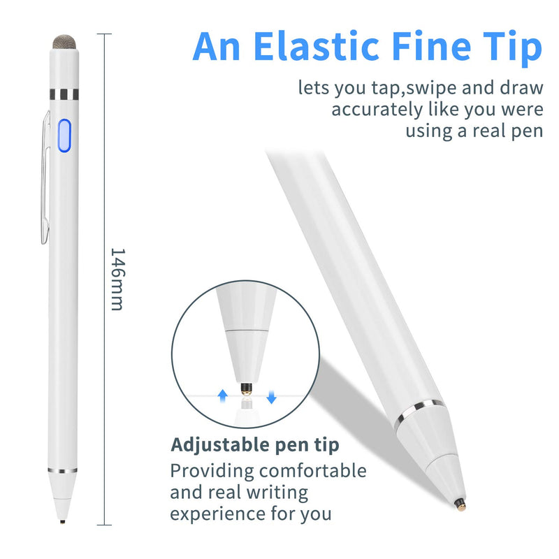 [Australia - AusPower] - Evach Active Stylus Digital Pen with Ultra Fine Tip Stylus for iPad iPhone Samsung Tablets, Compatible with Apple Pen,Stylus Pen for iPad Pro, White. 