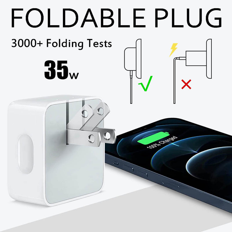 [Australia - AusPower] - [Apple MFi Certified] iPhone Fast Charger, 35W USB-C Dual Port Fast Wall Charger, Foldable Compact Power Adapter with 2 Pack 6FT Type C to Lightning Charging Cable for iPhone 14 13 12 11 Pro Max Plus 