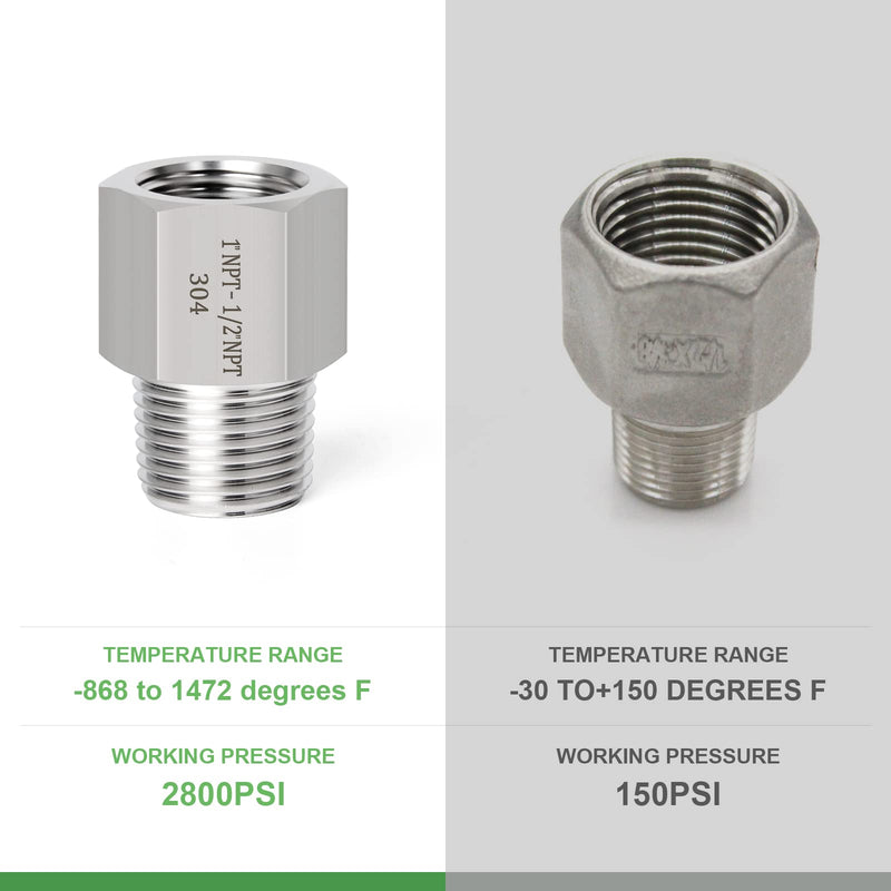 [Australia - AusPower] - TAISHER 2PCS Forging of 304 Stainless Steel Pipe Fitting, Reducer Adapter, 1/2-Inch Male Pipe x 1-Inch Female Pipe 1" FNPT x 1/2" MNPT 2 