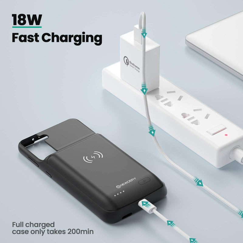 [Australia - AusPower] - NEWDERY Galaxy S21 Plus(6.7") Battery Case 10000mAh, Fast Charging & Qi Wireless & Android Auto & Samsung Dex Supported, Extended Battery Charger Protective Case for Samsung Galaxy S21+ 6.7" 