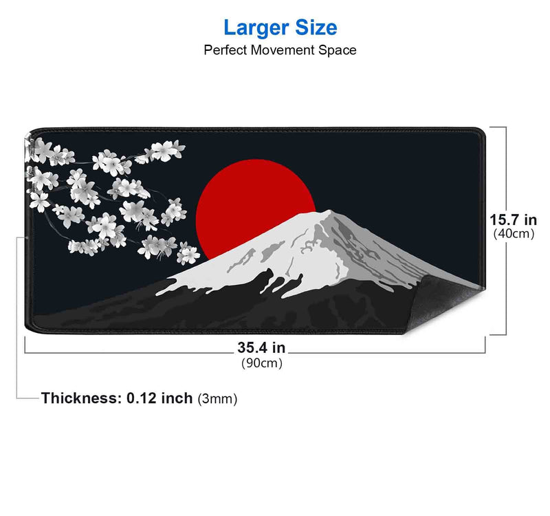 [Australia - AusPower] - IMAYONDIA Japan Mount Fuji Large Gaming Mouse Pad (35.4x15.7 in), Extended Non-Slip Rubber Base Mousepad, Keyboard Mat Desk Pad for PC Gamer, Computer, Desktop Accessories- Black White Red Scenery Japan Mount Fuji Scenery 
