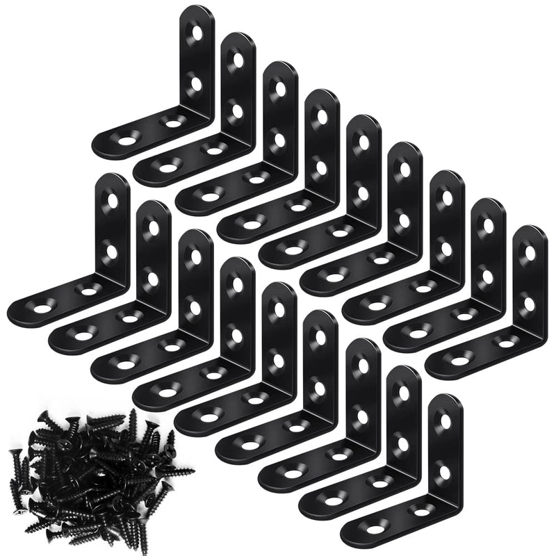 [Australia - AusPower] - 18PCS L Bracket Corner Bracket, FATLODA Stainless Steel L Brackets for Shelves, Black Small Right Angle Bracket, Metal Corner Brace for Wood Furniture Cabinet Chair with 72PCS Screws (1.57x1.57 in) 