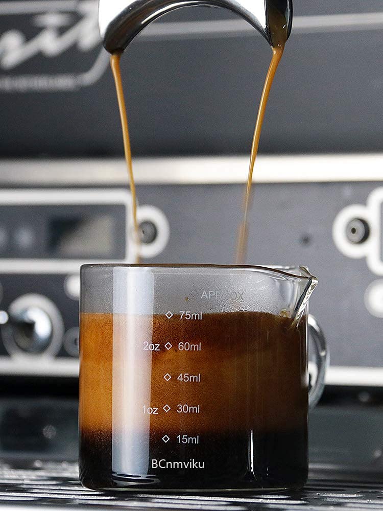 [Australia - AusPower] - 2 Pack Double Spouts Measuring Triple Pitcher Milk Cup 75ML Espresso Shot Glasses Parts Clear Glass 2 