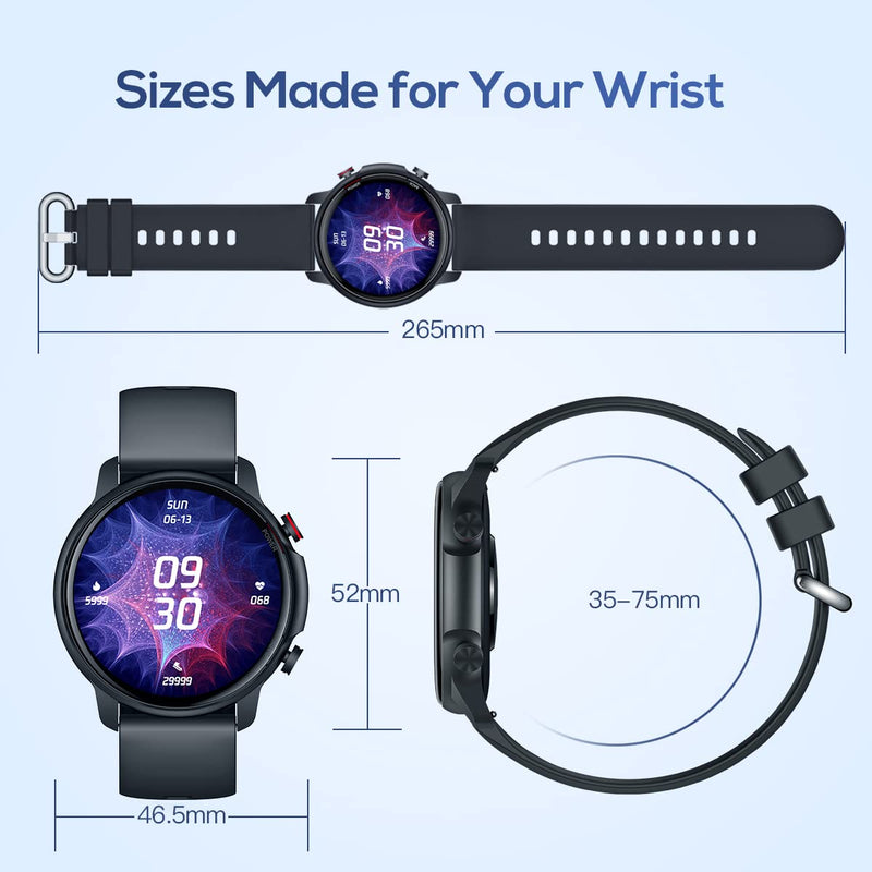 [Australia - AusPower] - Smart Watch for Men Fitness Tracker: IP68 Waterproof Smartwatch for Android iOS Phone Sport Running Digital Watches with Heart Rate Blood Pressure Sleep Monitor Step Counter 46.5mm Round Touch Screen black 