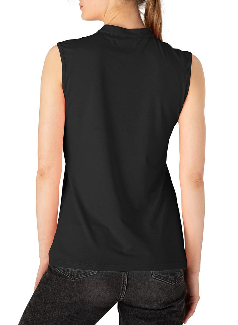 [Australia - AusPower] - Rdruko Women's Golf Shirts Sleeveless Quick Dry V-Neck Running Activewear Polo Shirts Black X-Small 