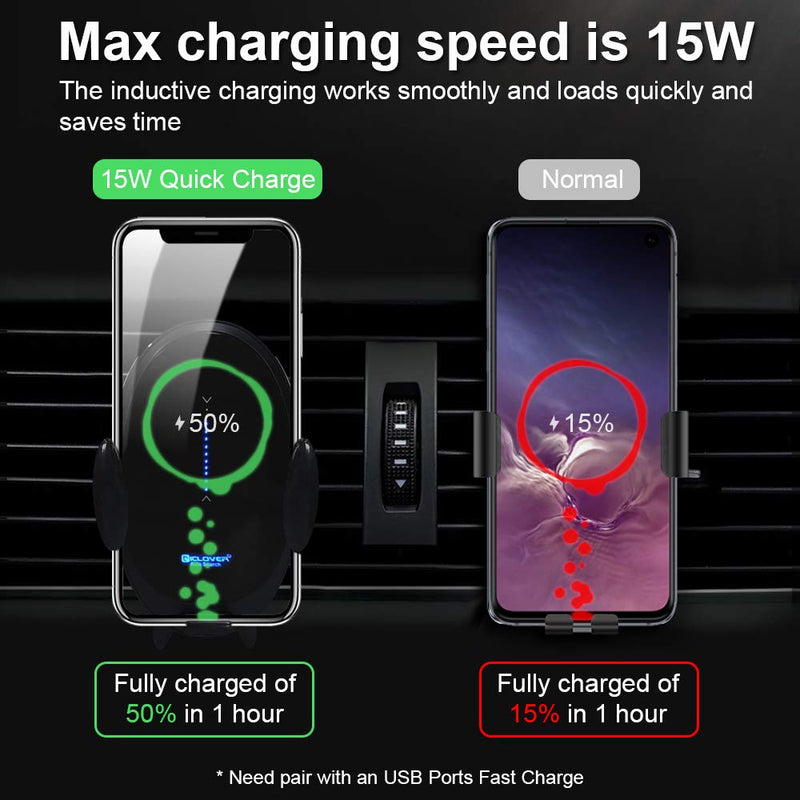 [Australia - AusPower] - Wireless Car Charger Mount Auto Clamping, 15W Qi Fast Charging Air Vent Phone Holder Automatic Search Car Charger for iPhone 12Series/11Series/SE/8 Plus/8/X/XR/XS/Samsung Galaxy S20/S10/S9/Note10+ etc 
