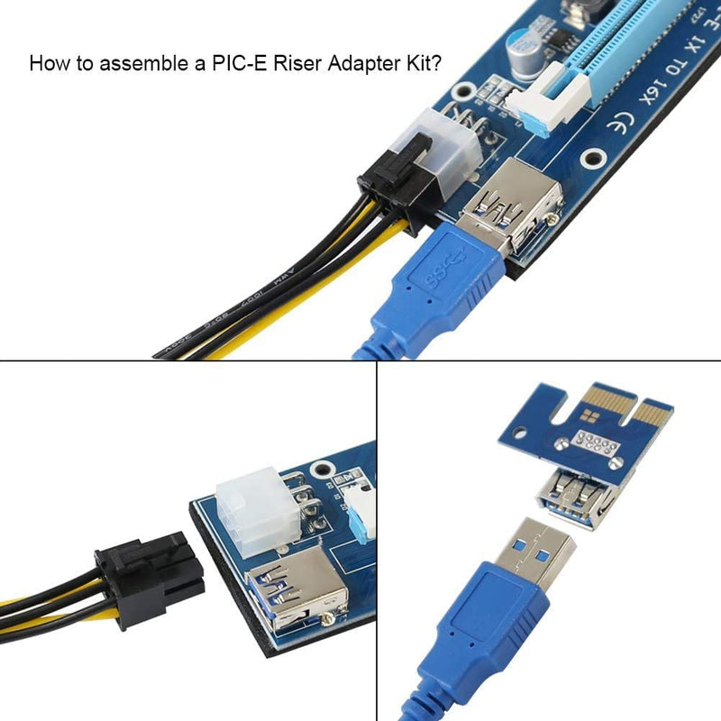 [Australia - AusPower] - Bitcoin Merch PCI-E PCIE GPU Riser Express 1X to 16X (Powered by 6pin to SATA Cable) Graphics Card Extension Ethereum ETH Mining Adapter Riser Card (1) 1 