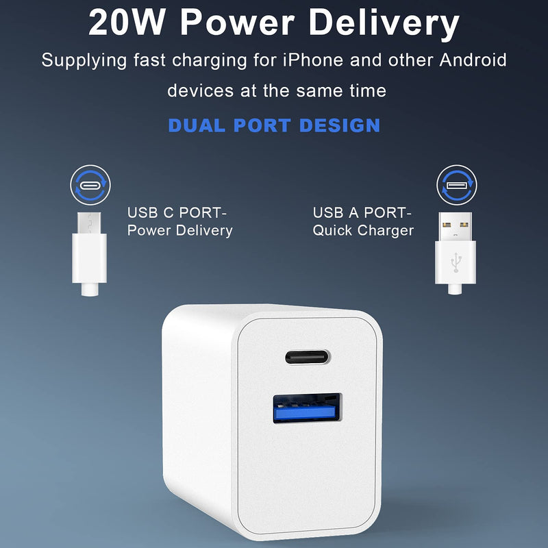[Australia - AusPower] - USB C Wall Charger,iPhone Charger Block,20W PD Fast Charging Type C Dual Port Power Adapter Compatible with/iPhone 13/13 Pro/13 Pro Max/iPhone 12 11/Pro/Pro Max/X/XS,iPad Pro,Samsung Galaxy and More 