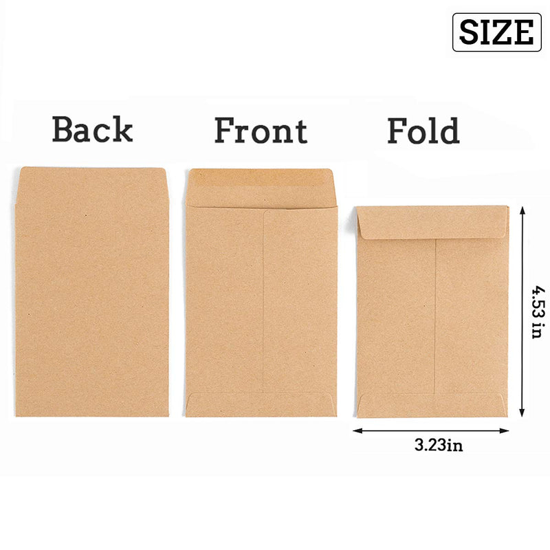 [Australia - AusPower] - 100 Pack Kraft Small Coin Envelopes Self-Adhesive Seed Envelopes Mini Parts Small Items Stamps Storage Packets Envelopes for Garden, Office or Wedding Gift (Brown, 3.23×4.53 inch) Brown 