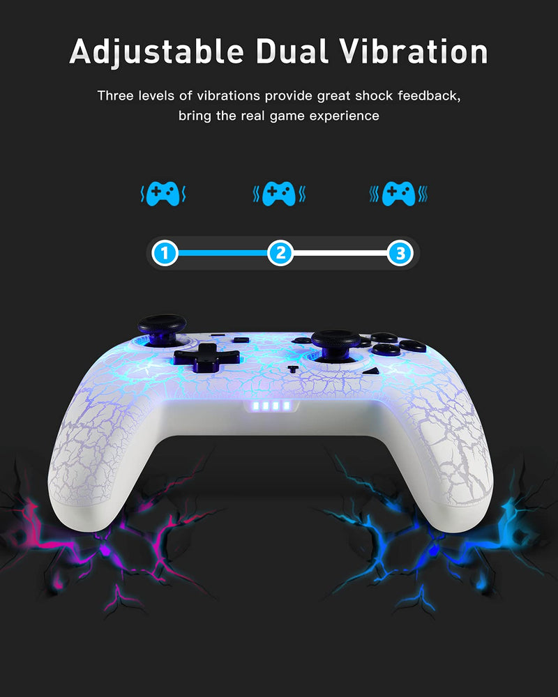 [Australia - AusPower] - Switch Controller, Wireless Switch Pro Controller for Switch/Switch Lite/Switch OLED, 8 Colors Adjustable LED Wireless Remote Gamepad with Unique Crack/Turbo/Motion Control (White) 