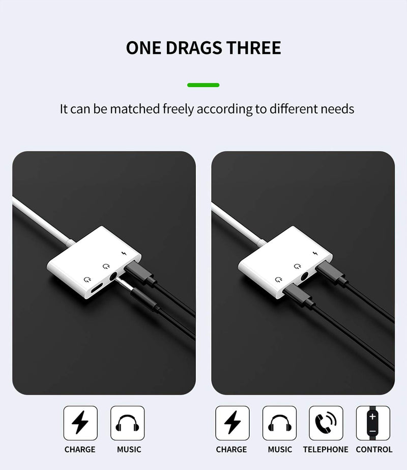 [Australia - AusPower] - Headphone Adapter Lightning to 3.5mm AUX Audio Jack and Charger Extender Dongle Earphone Headset Splitter Compatible with iPhone 11 12 Mini pro max xs xr x se2 7 8 Plus for Ipad Air Cable Converter 