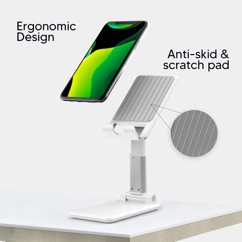 [Australia - AusPower] - TALK WORKS Cell Phone Stand Holder for Desktop Office Accessories & Home - Adjustable, Flexible, Foldable, Portable, Non Slip Smartphone Tabletop Dock for Desk, Bedroom, Kitchen - White 