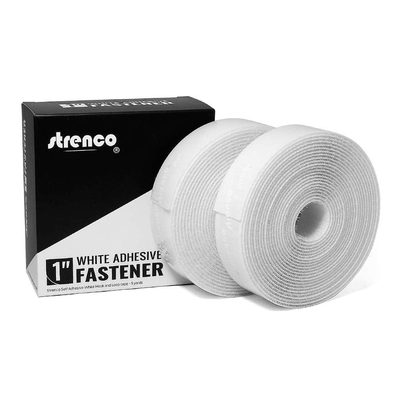 [Australia - AusPower] - Strenco 1 Inch Self Adhesive Hook and Loop - 5 Yard Set - White Sticky Back Tape Fastener - Light Weight 