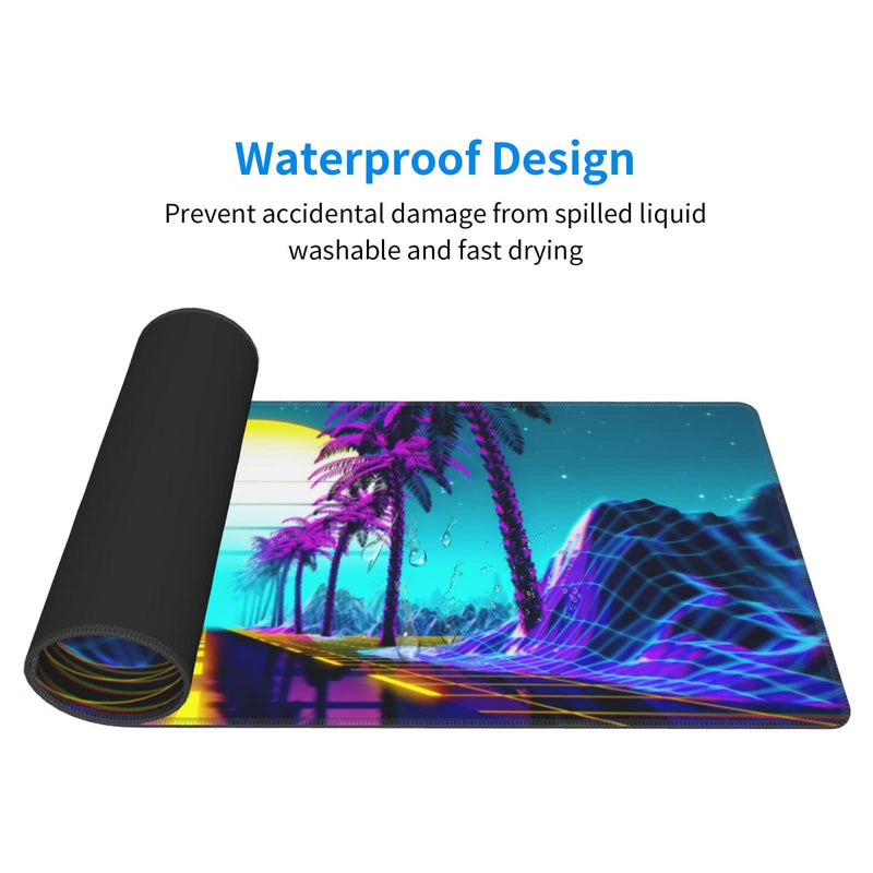 [Australia - AusPower] - Neon Retrowave Gaming Mouse Pad Large XL Desk Mat Long Extended Pads Big Mousepad for Home Office Decor Accessories 31.5 X 11.8 Inch 3 