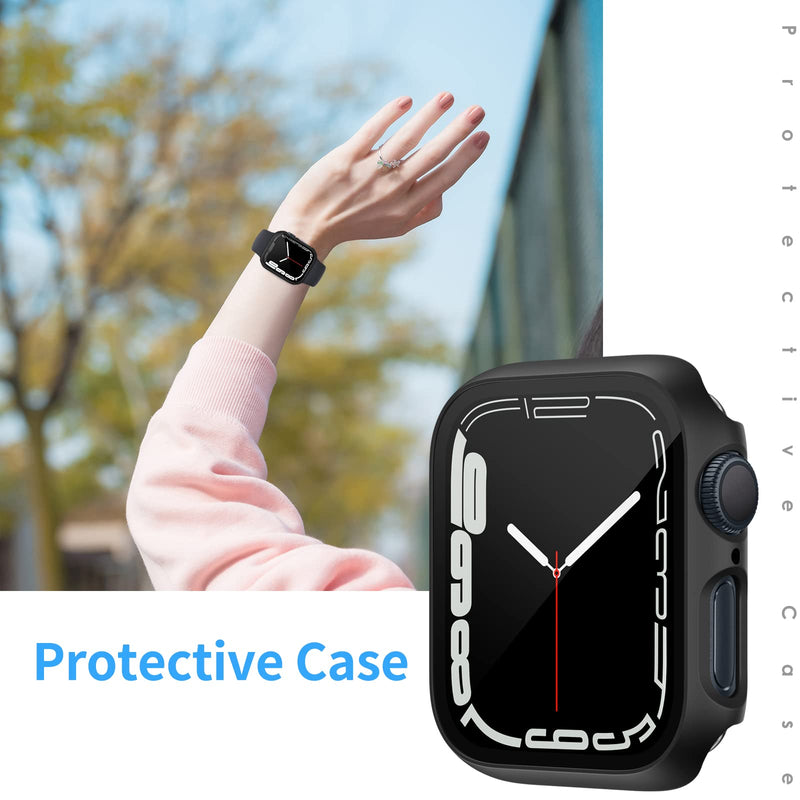 [Australia - AusPower] - EZCO 4-Pack Hard PC Case Compatible with Apple Watch Series 7 45mm/41mm, Built in Tempered Glass Screen Protector Full Coverage Protective Cover Bumper Smartwatch Accessories Man Women for iWatch 7 Black/Black/Clear/Clear 41mm 