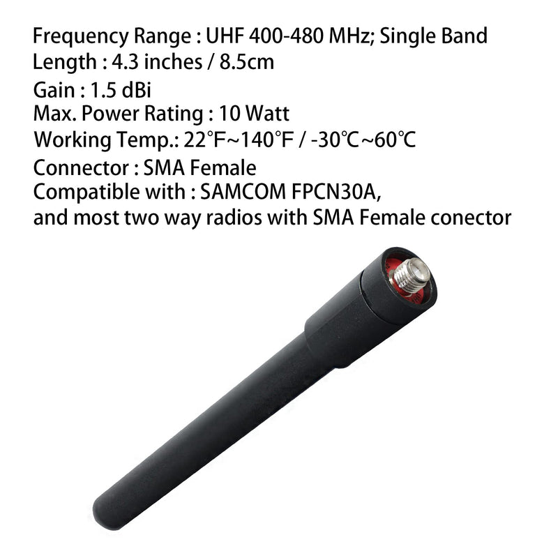 [Australia - AusPower] - Antennas for SAMCOM Walkie Talkie, Two Way Radio Replacement Short Antenna 4.3 Inches, UHF 400-480 MHz Single Band with SMA Female Connector(6 pcs) 