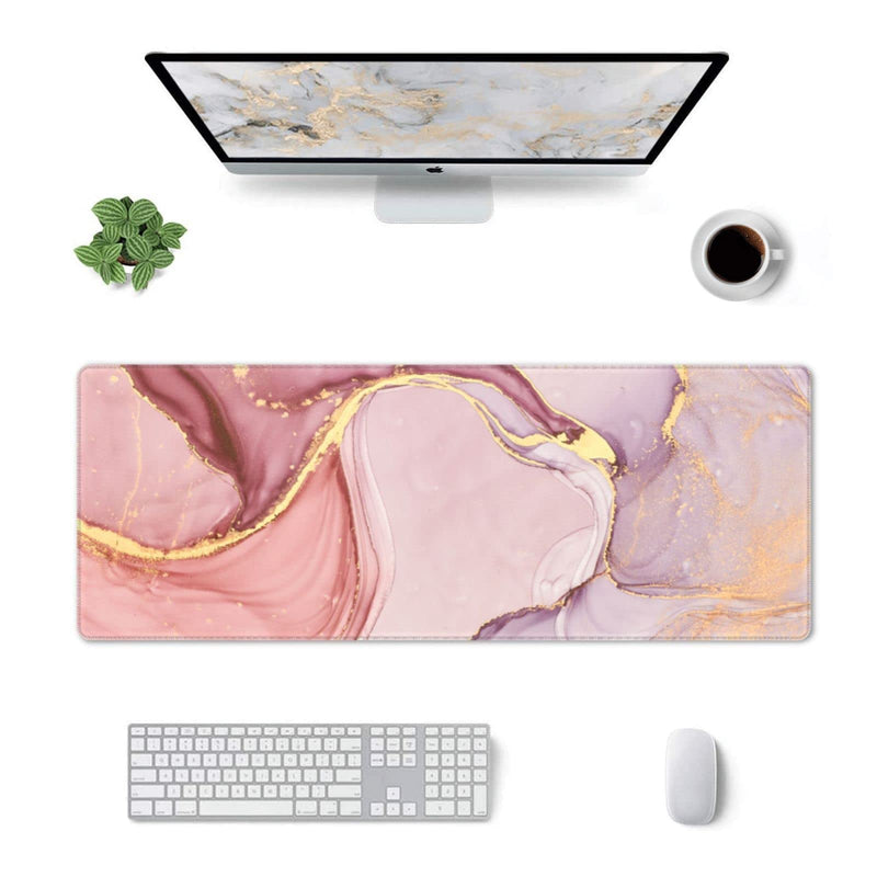 [Australia - AusPower] - Rose Gold Marble Mouse Pad Abstract Pink Desk Mat 31.5x11.8 Inch Marbled Texture Non-Slip Rubber Base Large Rose Gold Mousepad Stitched Edges Keyboard Mouse Mat Desk Pad for Office Home Game Rose Gold Marble 
