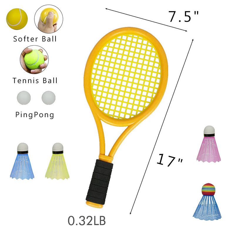 [Australia - AusPower] - STSTECH Kids Tennis Rackets with Carrying Bag,Soft Training Balls and Badminton Birdies,12 in 1 Tennis Racquets Gift Set for Children Outdoor Indoor Sports 