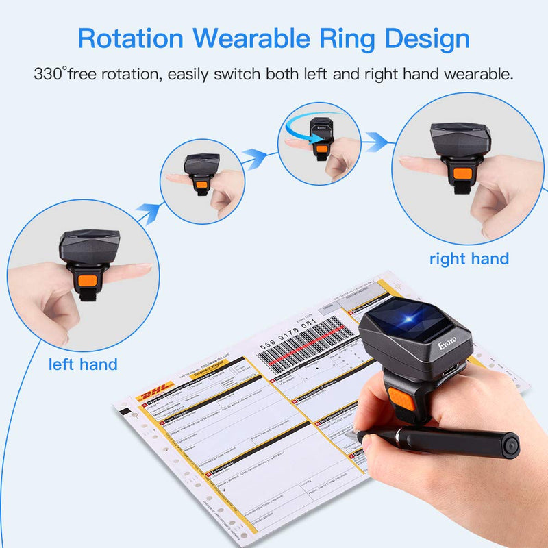 [Australia - AusPower] - Eyoyo 1D Bluetooth Wearable Ring Barcode Scanner, Portable Mini Finger Bar Code Reader with 2.4GHz Wireless & USB Wired Connection for iPhone iPad Android iOS, for Book, Warehouse Inventory, Express 