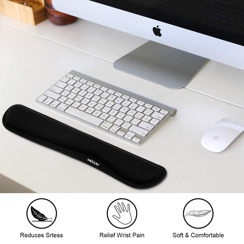 [Australia - AusPower] - VECUU Keyboard Wrist Rest, Keyboard Pad with Ergonomic Raised Memory Foam for Easy Typing & Pain Relief, Anti-Slip Wrist Support for Keyboard Suit for Computer, Laptop, Office, PC Gaming (Black) 