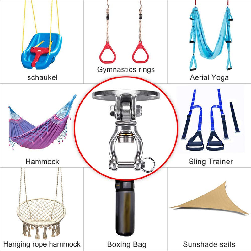 [Australia - AusPower] - SELEWARE Stainless Steel Swing Hanger, Wall Ceiling Mount for Hammock Chair, Heavy Bag, Tire Swing Set, Indoor Swing, Swivel Bearings Inside 1 Pack with scews for wood & concrete 