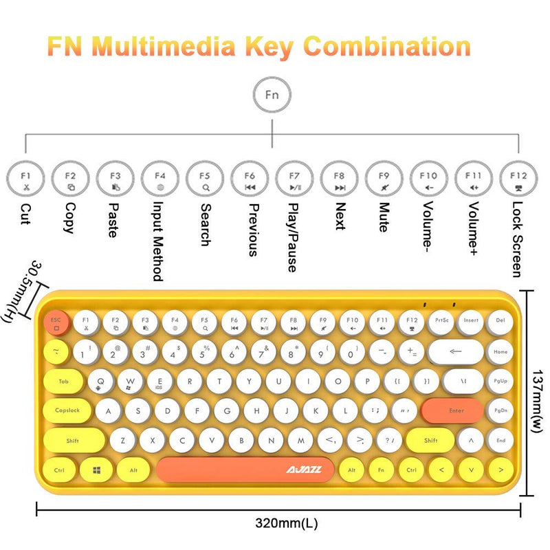 [Australia - AusPower] - FELiCON Wireless Bluetooth Keyboard Mini Portable 84-Key Keyboard Compatible with Android, Windows, PC, Tablet-Dark, Perfer for Home and Office Keyboards Yellow 