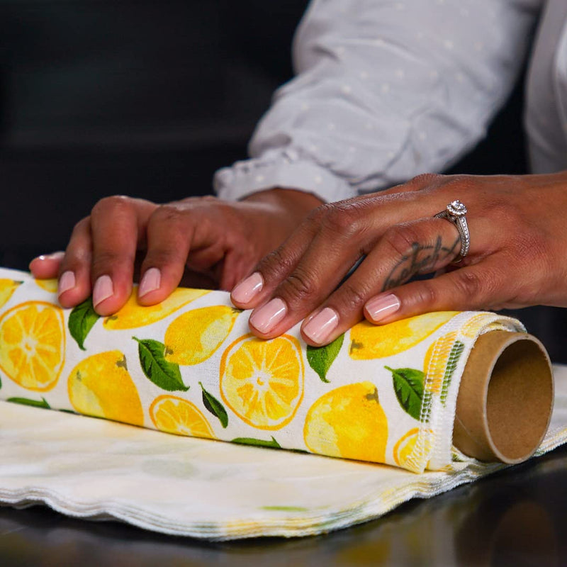 [Australia - AusPower] - The Useless Brand Reusable Paper Towels Roll | 12 Eco Friendly Washable Cotton Flannel Towels w/ Cardboard Roll | Zero Waste & Sustainable | Fits on All Holders (Lemons, 12 Towels) 